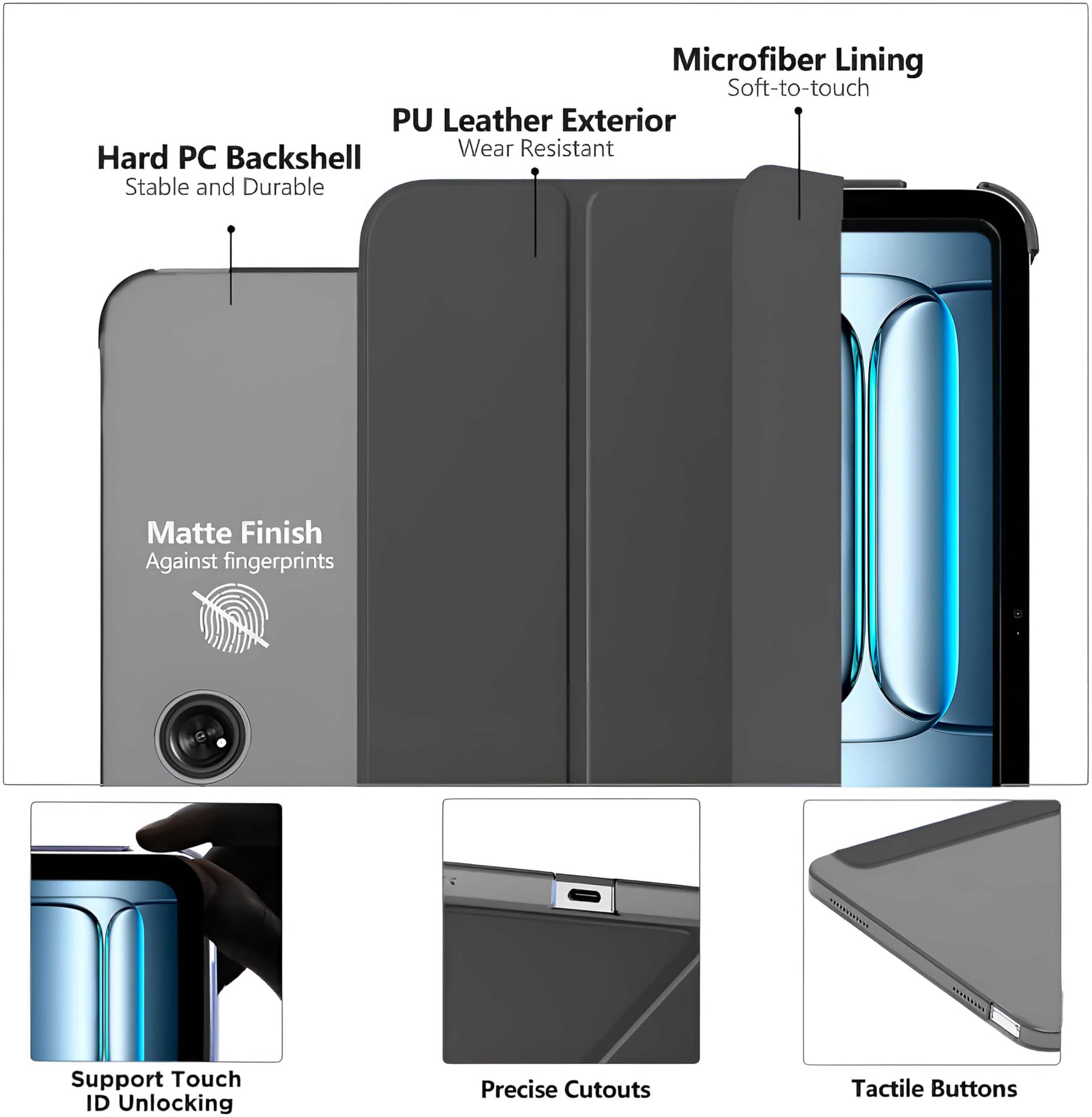 ProElite Case Cover for OnePlus Pad Lite 11 inch Case, Smart Flip Case Cover for OnePlus Pad Lite 11 inch Case Translucent Back with Stylus Pen [Auto Sleep Wake Feature], Black — Amazon image 2