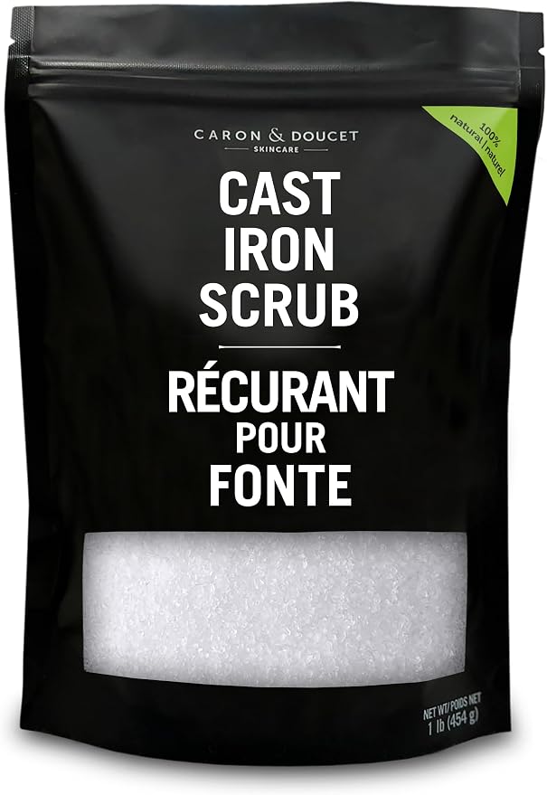 CARON & DOUCET - Cast Iron Cleaning & Restoring Scrub | 100% Natural | Best for Removing Rust Without Scratching & Care Before Cleaning, Washing & Seasoning (1 Pound)