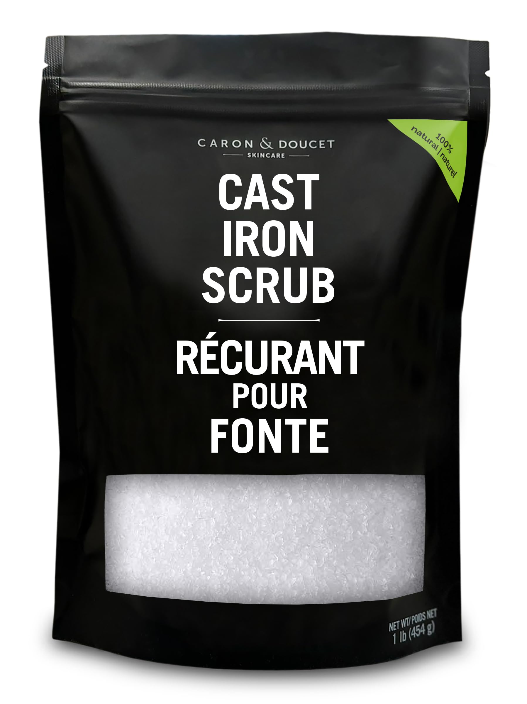 CARON & DOUCET - Cast Iron Cleaning & Restoring Scrub | 100% Natural | Best for Removing Rust Without Scratching & Care Before Cleaning, Washing & Seasoning (1 Pound)