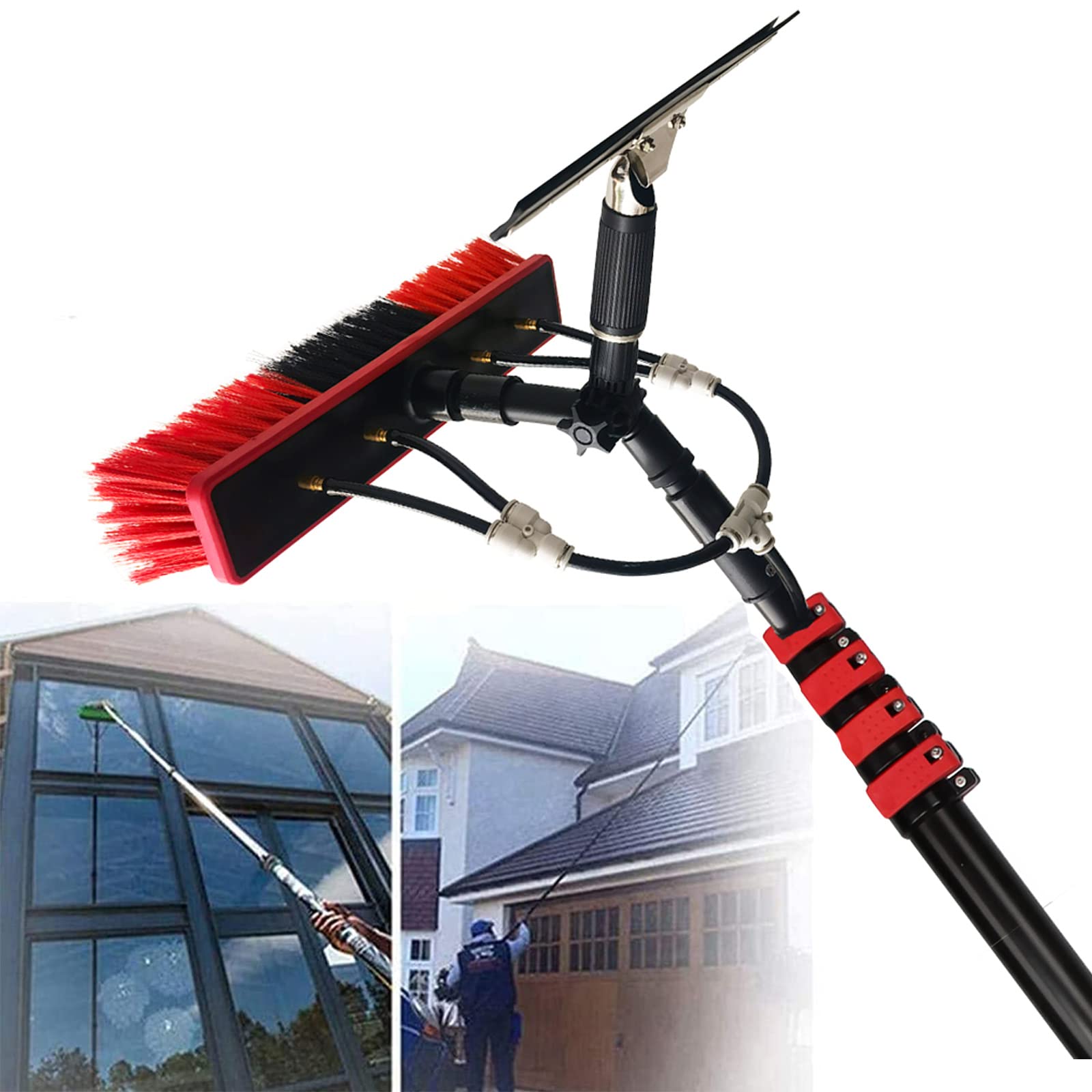 GHFXSCV Telescopic Window Cleaning Pole with Water Fed Brush - Extendable for Solar Panel & Vehicle Cleaning - High Reach Glass Cleaning Tool for Effortless Shine
