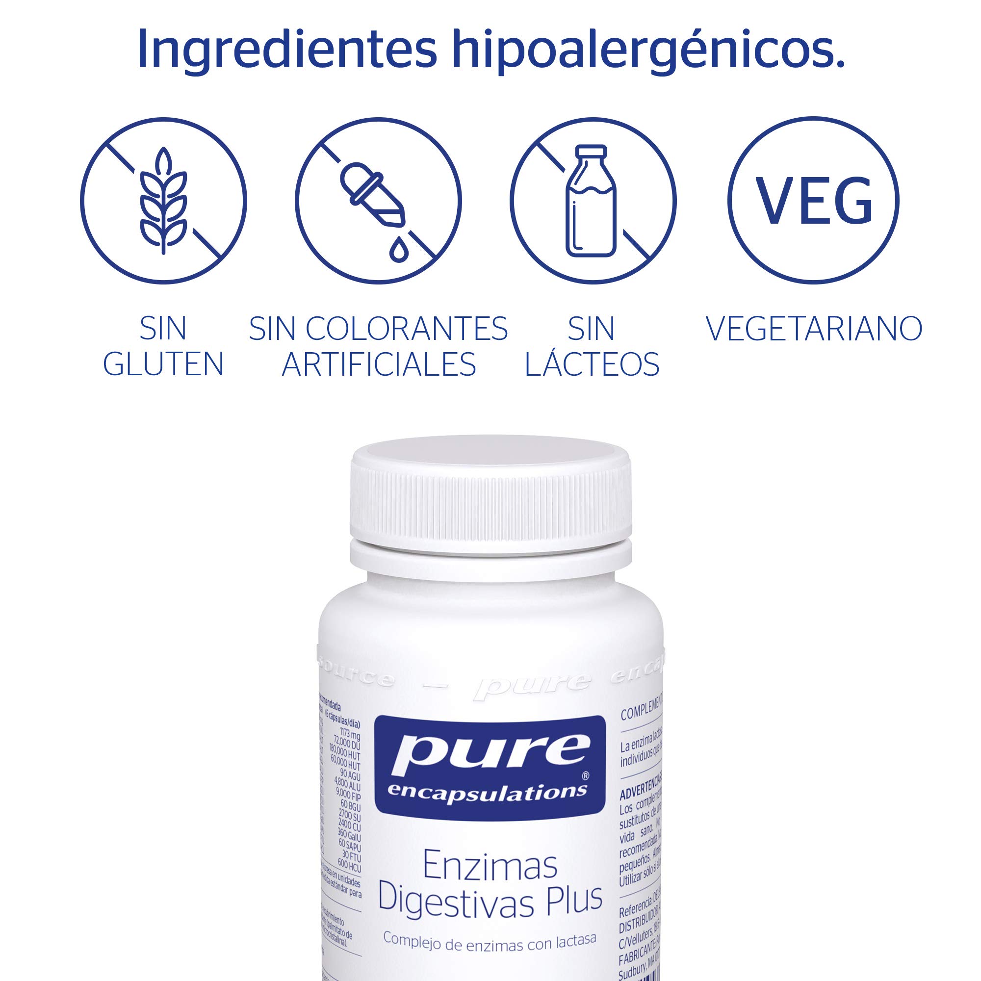 PURE ENCAPSULATIONS | Enzimas Digestivas Plus | Complejo con Lactasa | Soporte en la Digestión de Proteínas, Hidratos de Carbono, Grasas, Fibras Vegetales y Lácteos | 90 Cápsulas