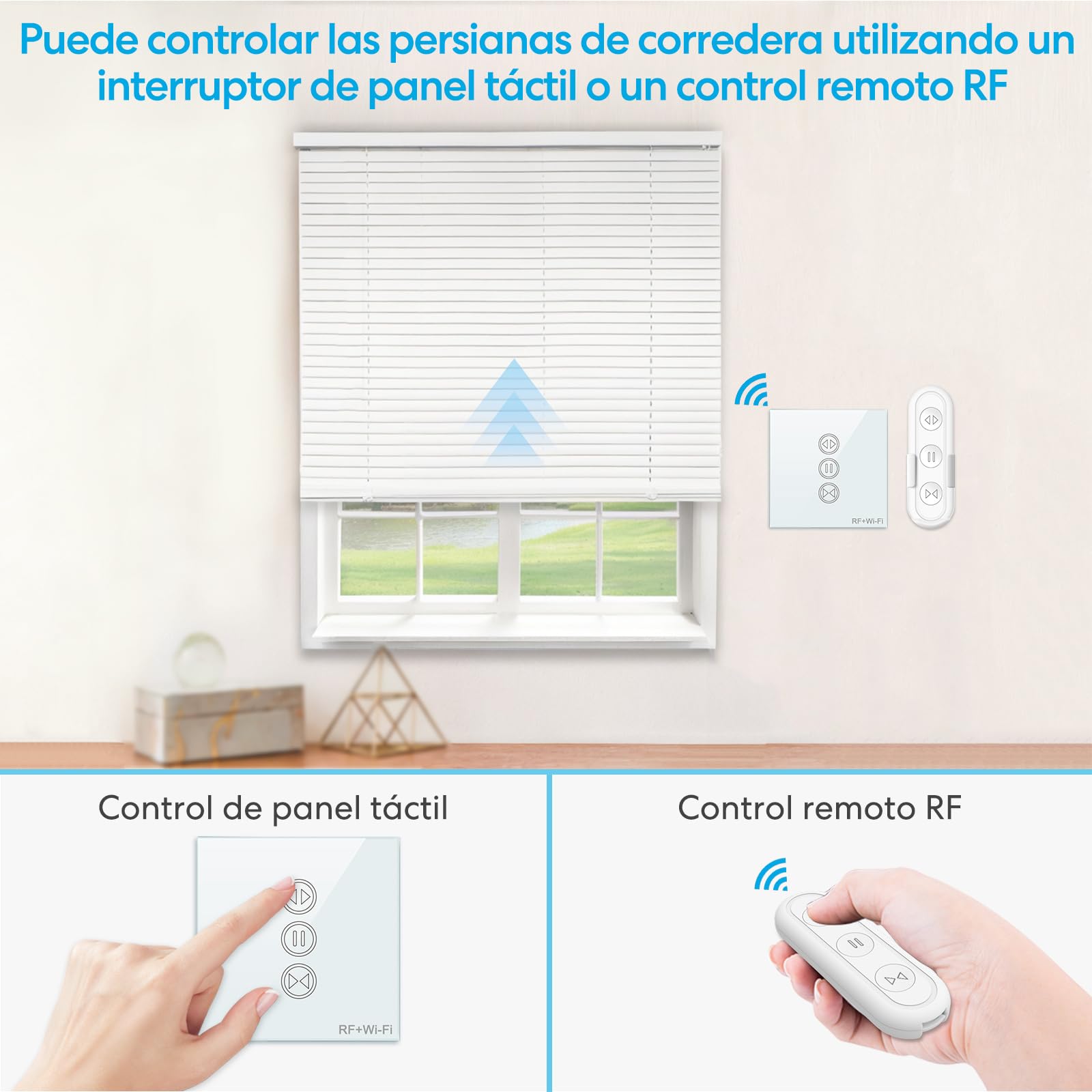 LoraTap Interruptor Persiana WiFi con Mando a Distancia RF, Interruptor Táctil de Pared para Cortina Eléctrica, Funciona con La Aplicación Smart Life, Compatible con Alexa y Google Home