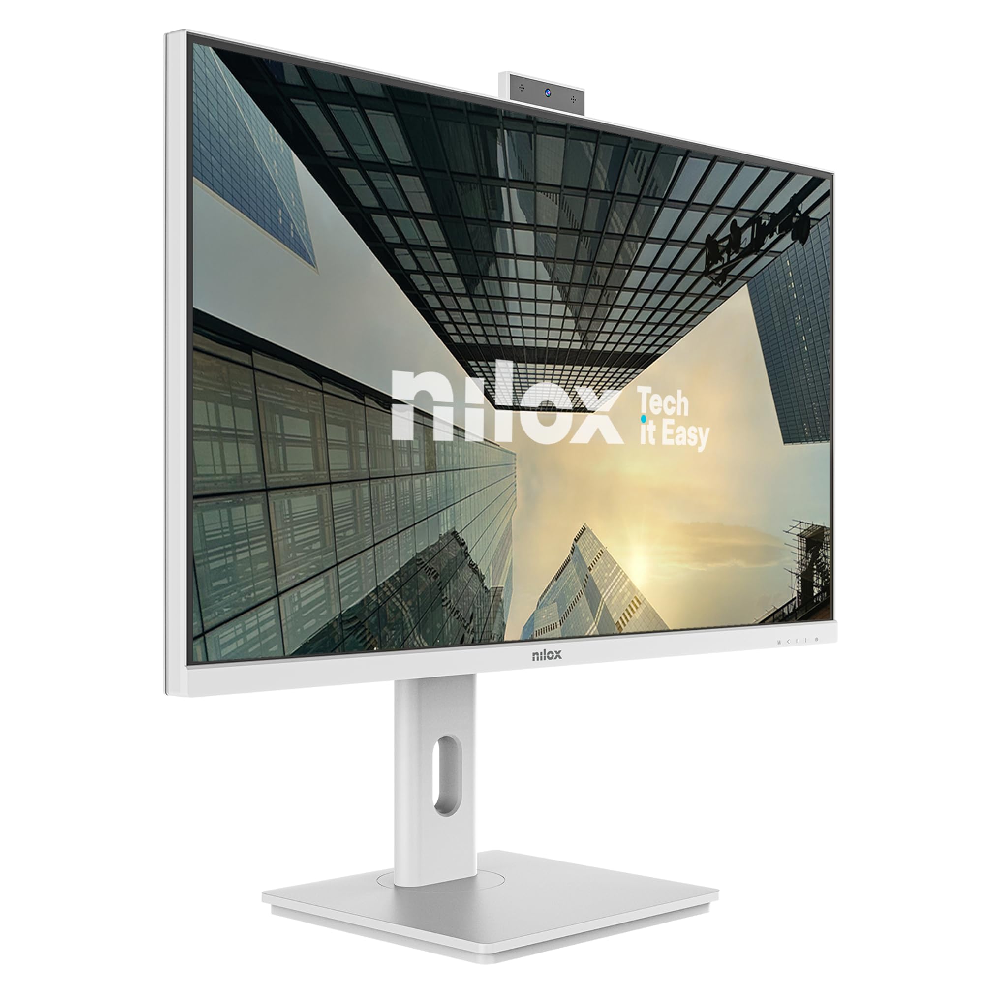 Nilox NXM24RWEB02W Monitor Business 24'' IPS Full HD 120 Hz (Bianco), Webcam FHD Integrata, Regolabile, Connessioni HDMI/DP/VGA