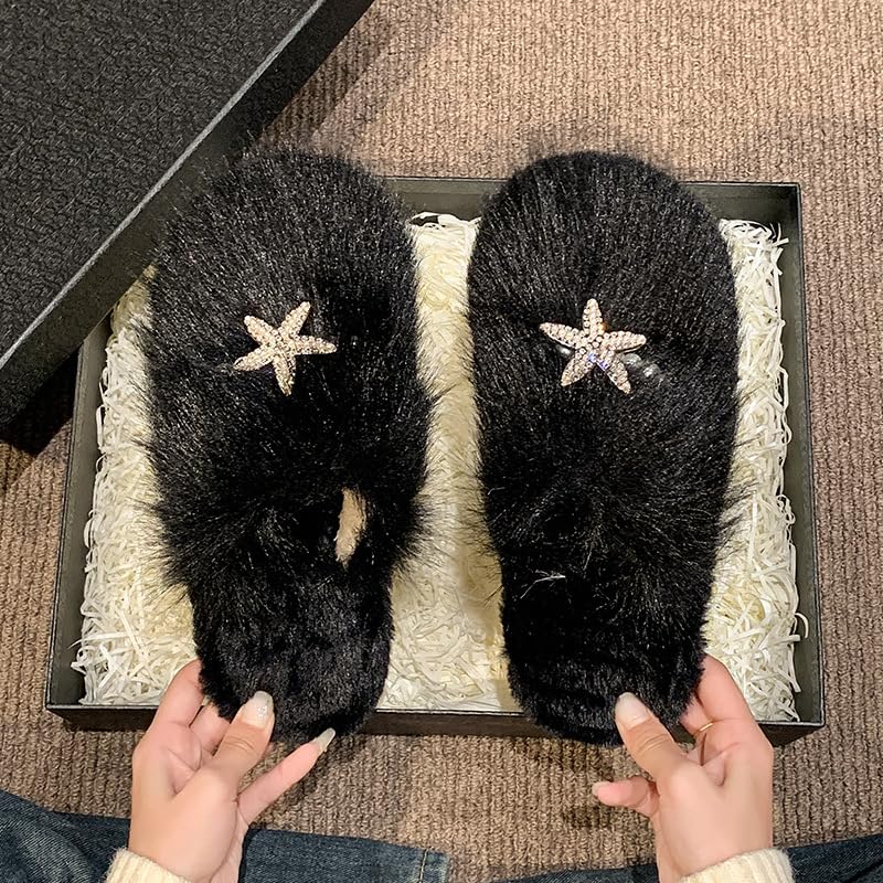 Women's elegant indoor closed-toe slippers, adorned with starfish and plastic pearl decorations, plus plush and non-slip features2