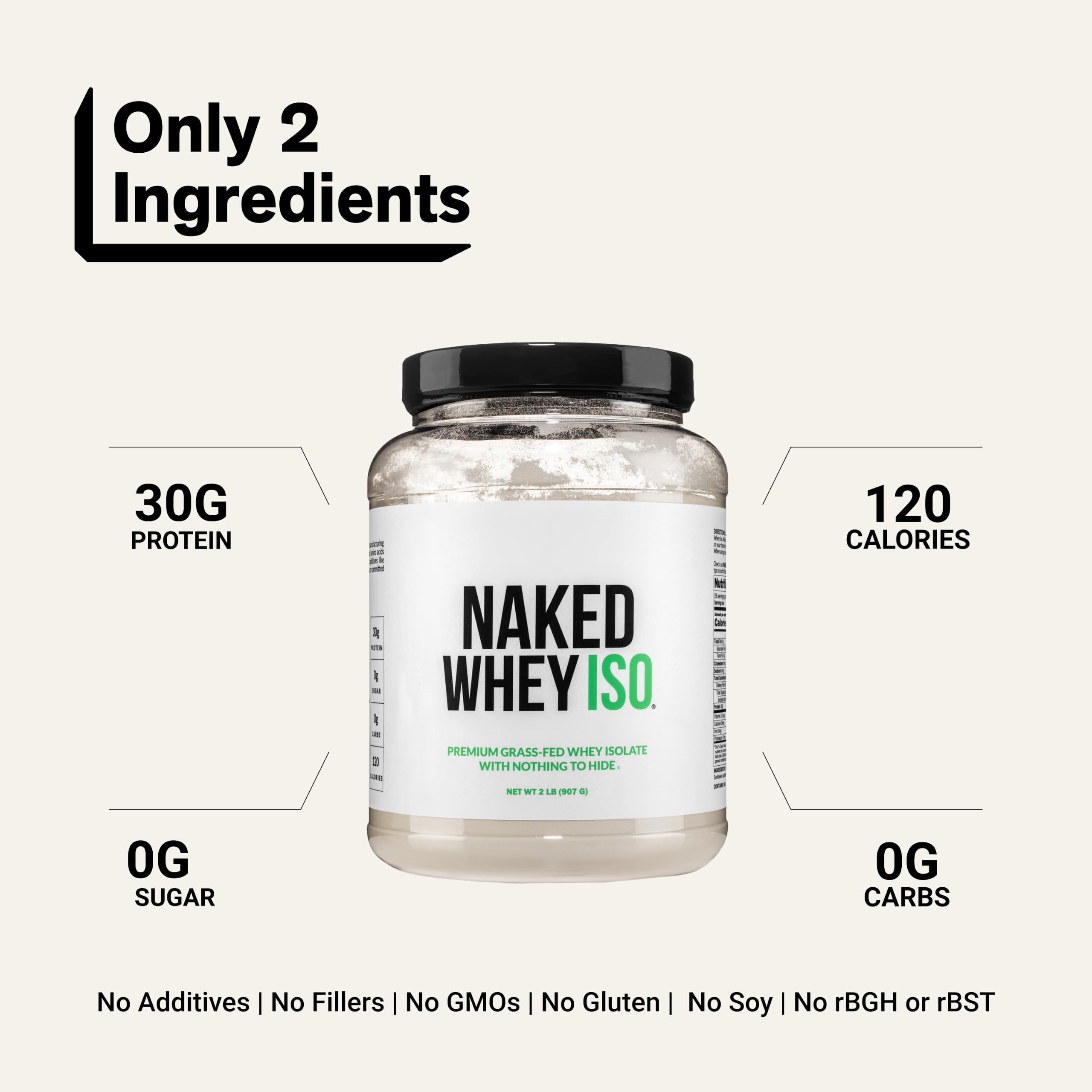 NAKED Whey Isolate Protein - Only 2 Ingredients 30g Grass-Fed Protein Zero Carb Unflavored Undenatured Non-GMO No Soy Gluten-Free No Preservatives - 28 Servings product thumbnail 4