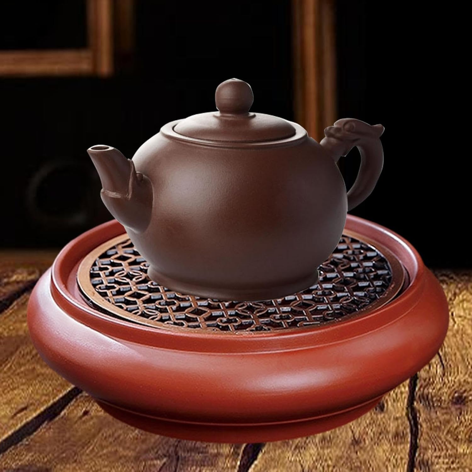 Tea Tray Teacup Plate Unique Teaset Accessories Round Home Decor Gifts Practical Home Office Teahouse Teapot Stand Tea Holder, 15cmx4.5cm