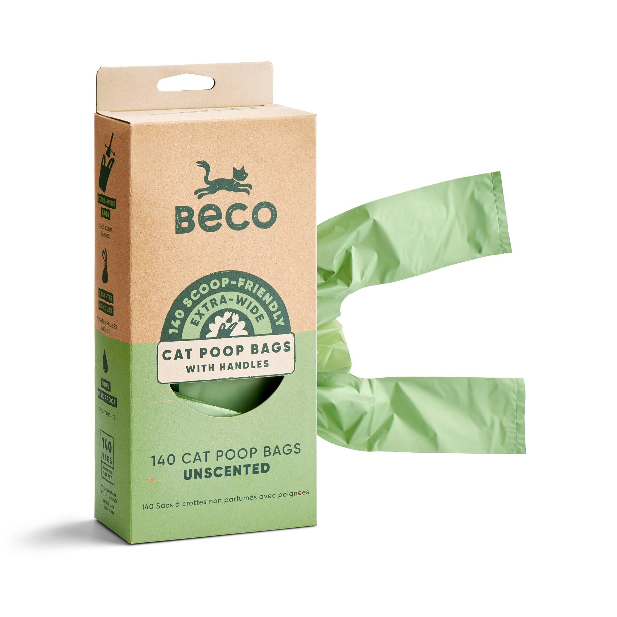 Beco Cat Poop Bags - Wide & Strong for Soiled Cat Litter, Unscented, 140 Bags