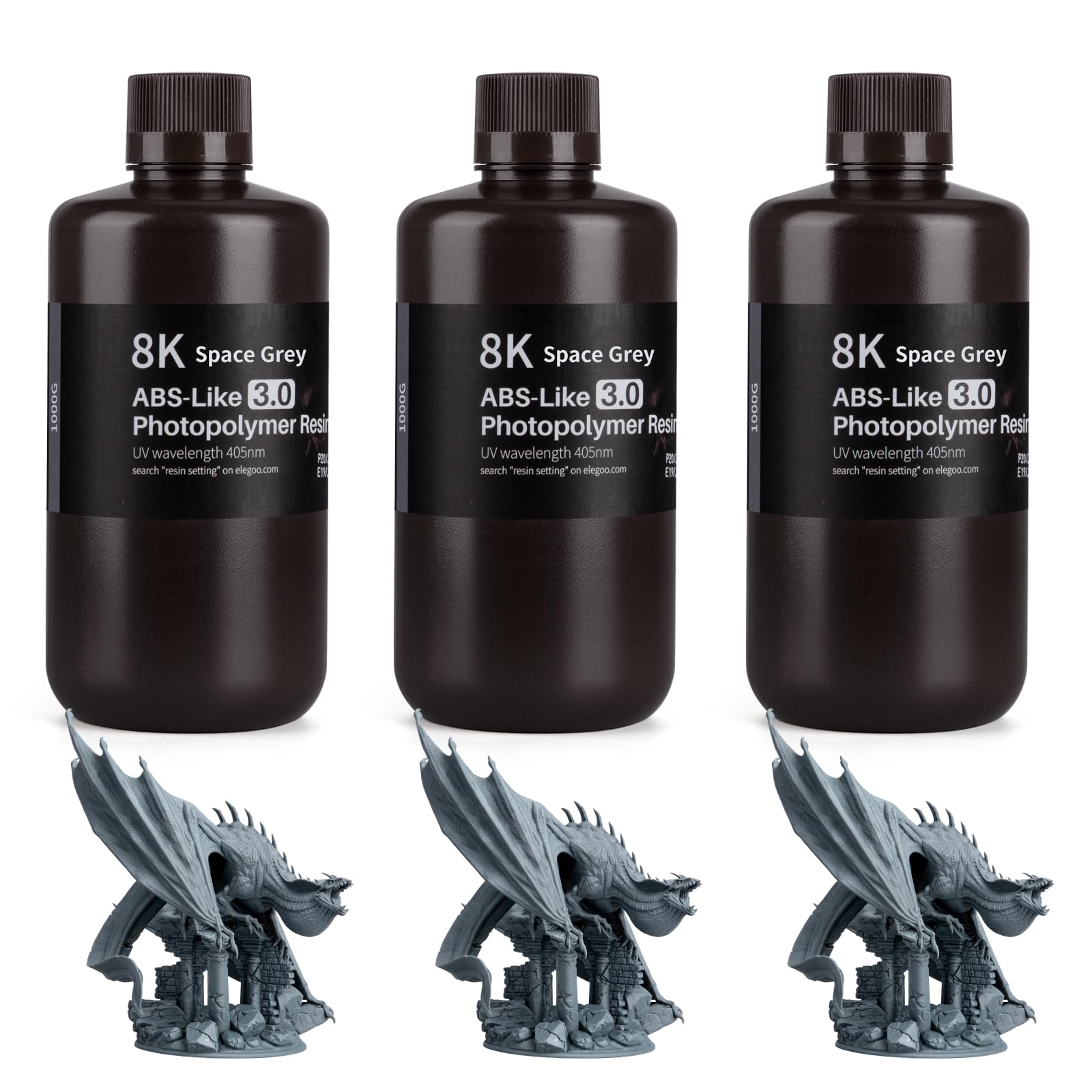 ELEGOO ABS-Like 3.0 8K Resin, High Toughness, 405nm Photopolymer 3D Printer Resin for Mars Saturn Jupiter MSLA DLP LCD Resin 3D Printers, Space Grey