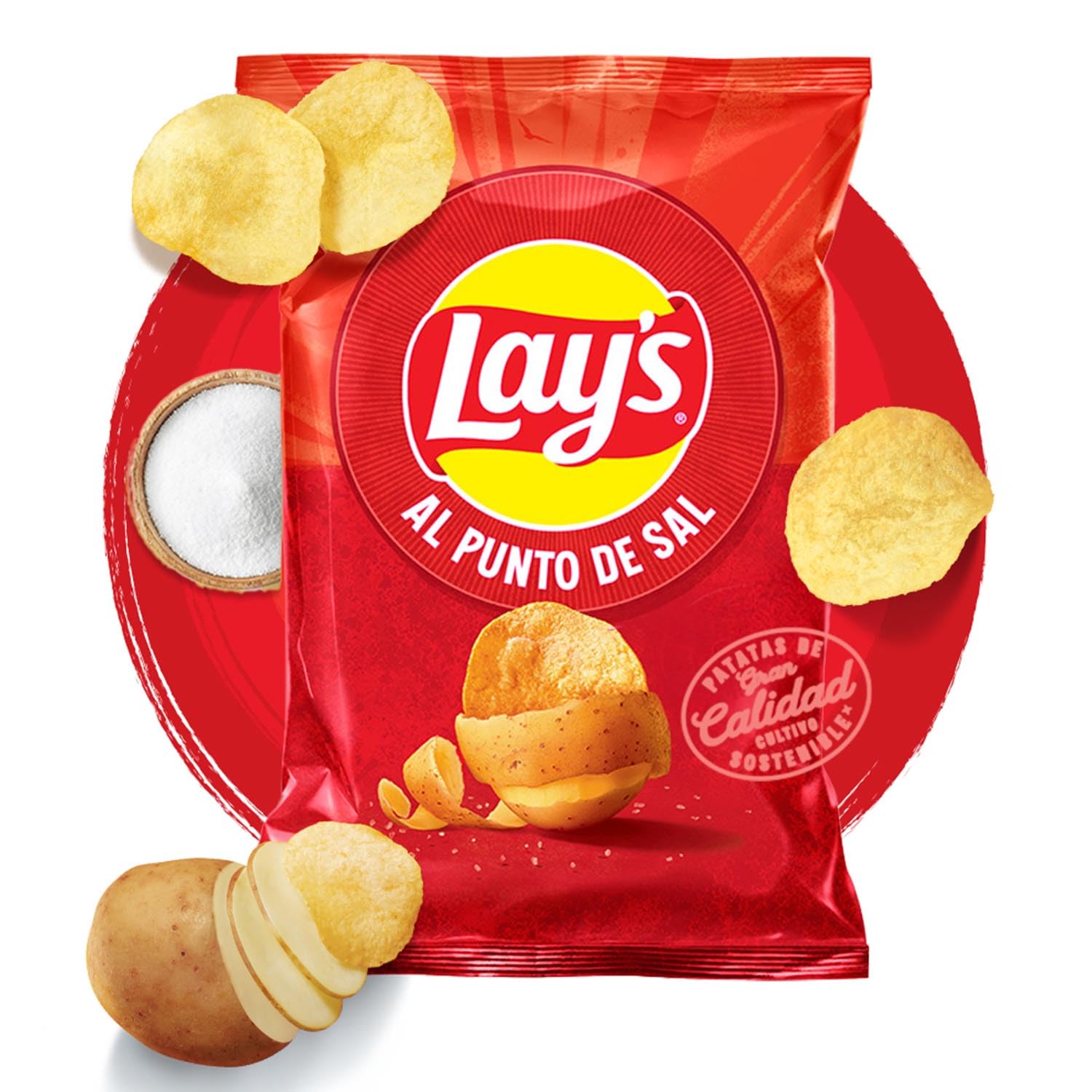 LAY’S Patatas Fritas Al Punto de Sal para Aperitivo y Consumo Diario, Bolsas Individuales de 150 g, Pack de 15, Incluye Bowl de Regalo