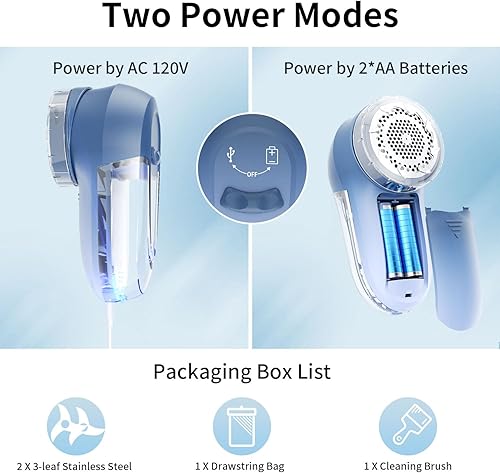 Miniatura 4 de Afeitadora de tela y removedor de pelusas, removedor de pelusa eléctrico, adaptador de CA o afeitadora de suéter a pilas, 3 alturas de afeitado,