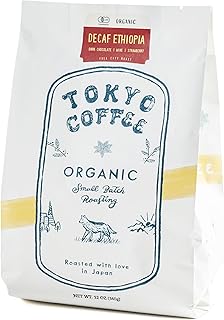 TOKYO COFFEE Ethiopia Moka Organic Decaf Coffee Beans - 12 oz Medium Dark Roast Whole Bean - Smooth & Bold Flavor, Mountain Water Decaffeinated