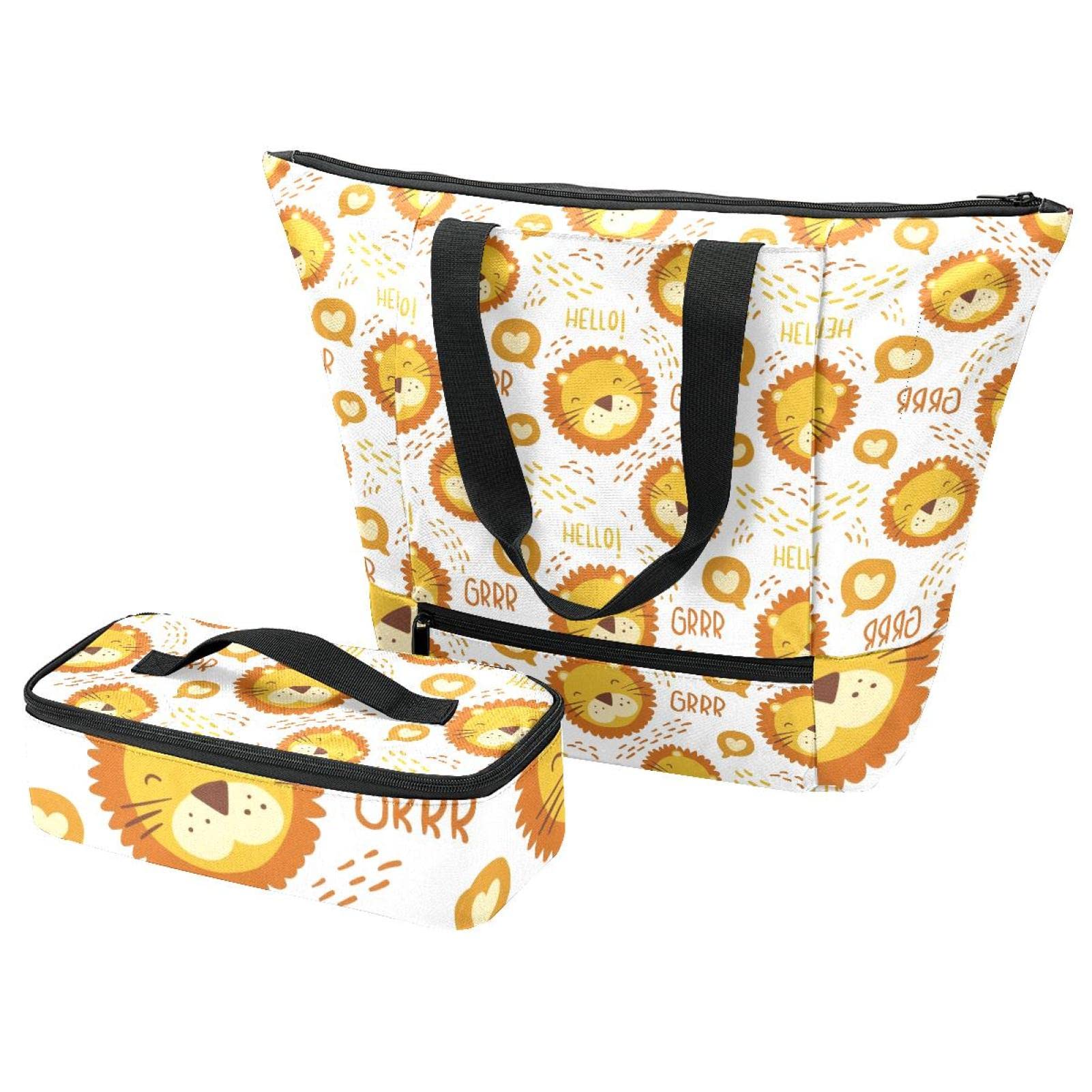 Sac fourre-tout avec boîte à déjeuner et sacs isolants thermiques à motifs animaux