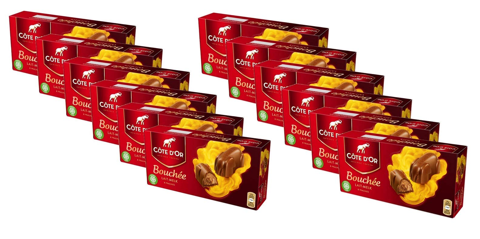 Côte d'Or Bouchée Lait-Melk, zartschmelzende Schokolade in belgischer Qualität, Vollmilch-Pralinen mit Haselnuss-Mandelcreme-Füllung ideal zum Teilen, 12 x 200 g