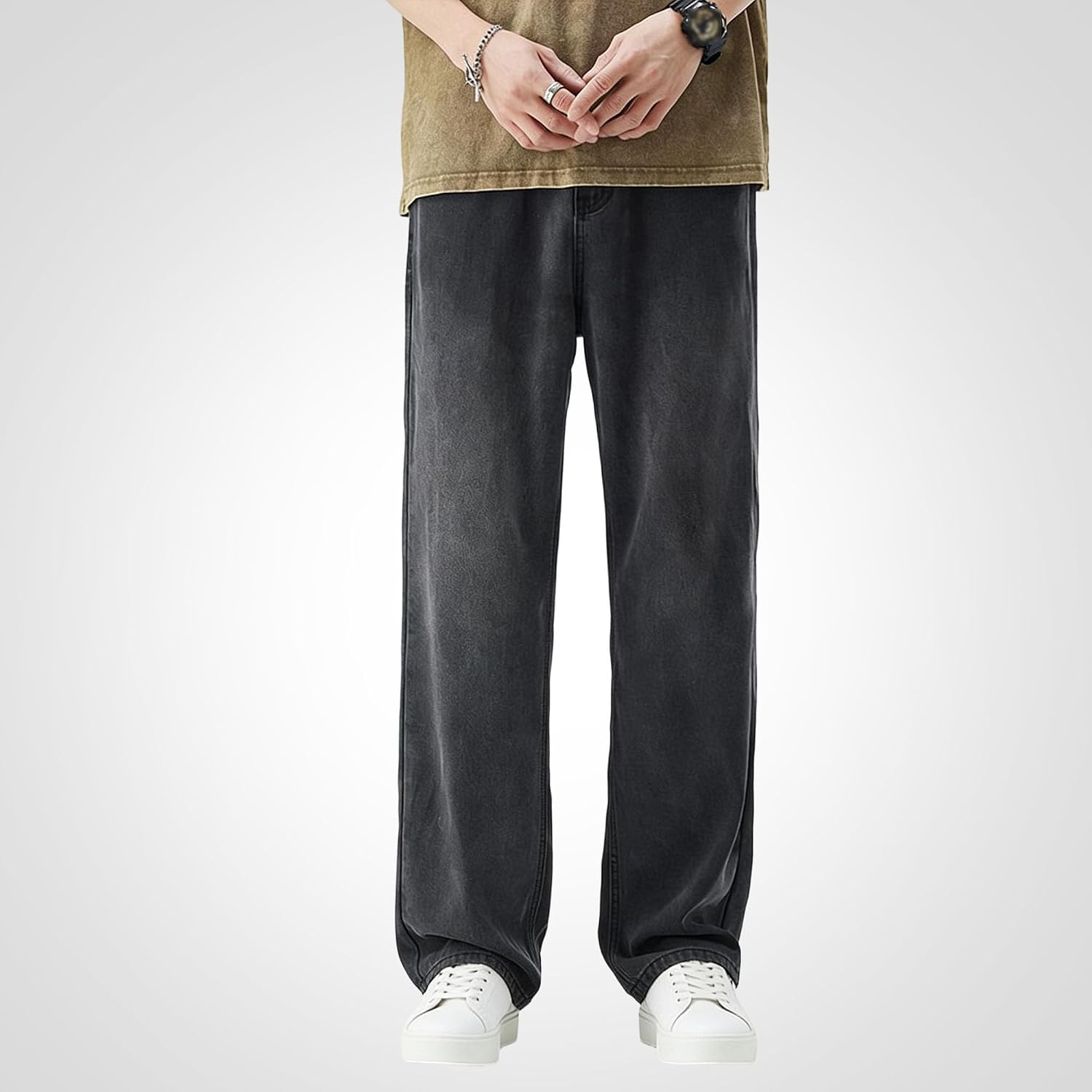 Men's Baggy Loose Fit Hip Hop Jeans Loose Fit Long Trousers Streetwear Vintage Wide Leg Skater Denim Pants
