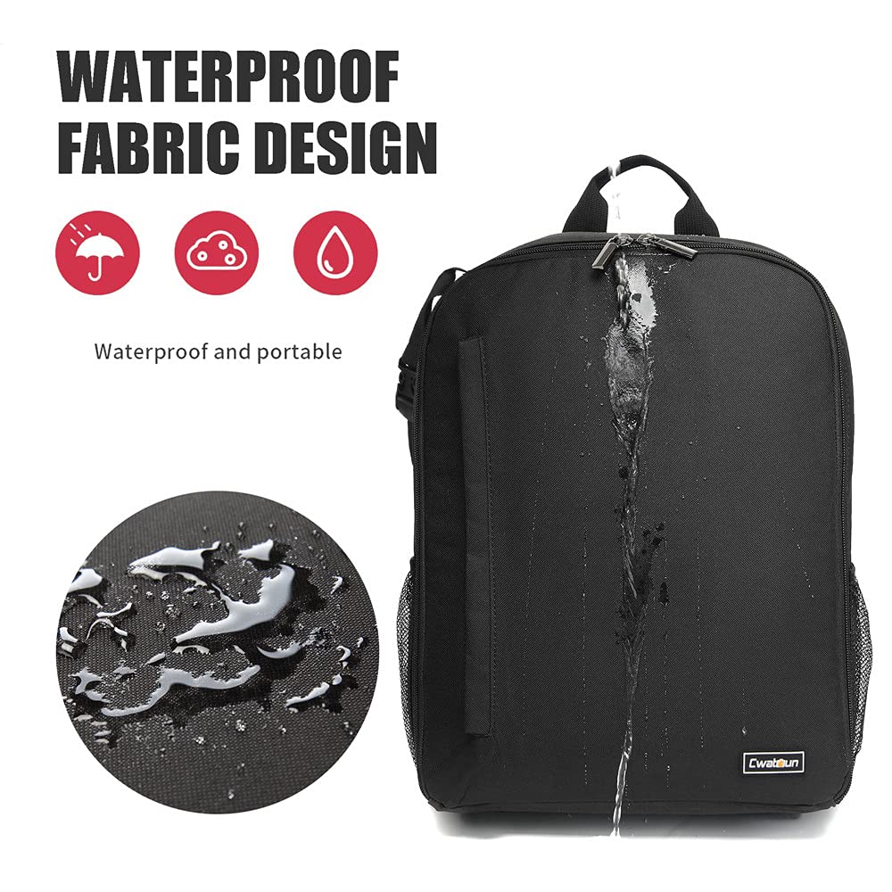 Cwatcun Kamerarucksack Wasserbeständig Fotorucksack Professioneller Kameratasche für spiegellose SLR DSLR, kompatibel für Sony Canon Nikon Kamera und Objektivstativ Zubehör (2.0 klein, Schwarz)