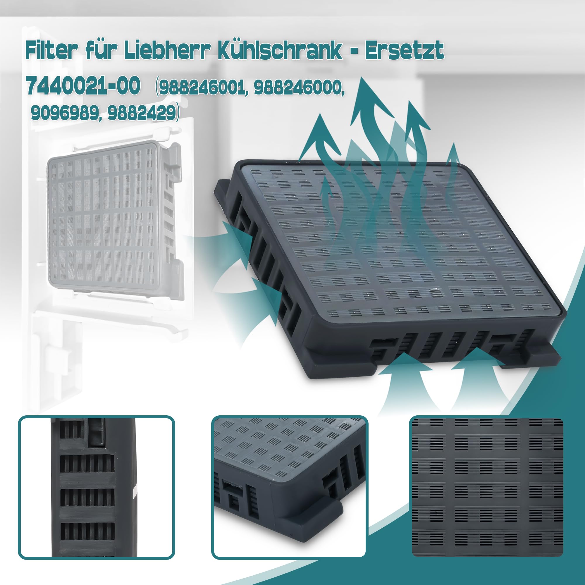 Lot de 4 filtres à charbon actif pour réfrigérateurs Liebherr 9096989 9882460 9882429 988246000 Fresh Air pour réfrigérateurs Liebherr 7440021-00
