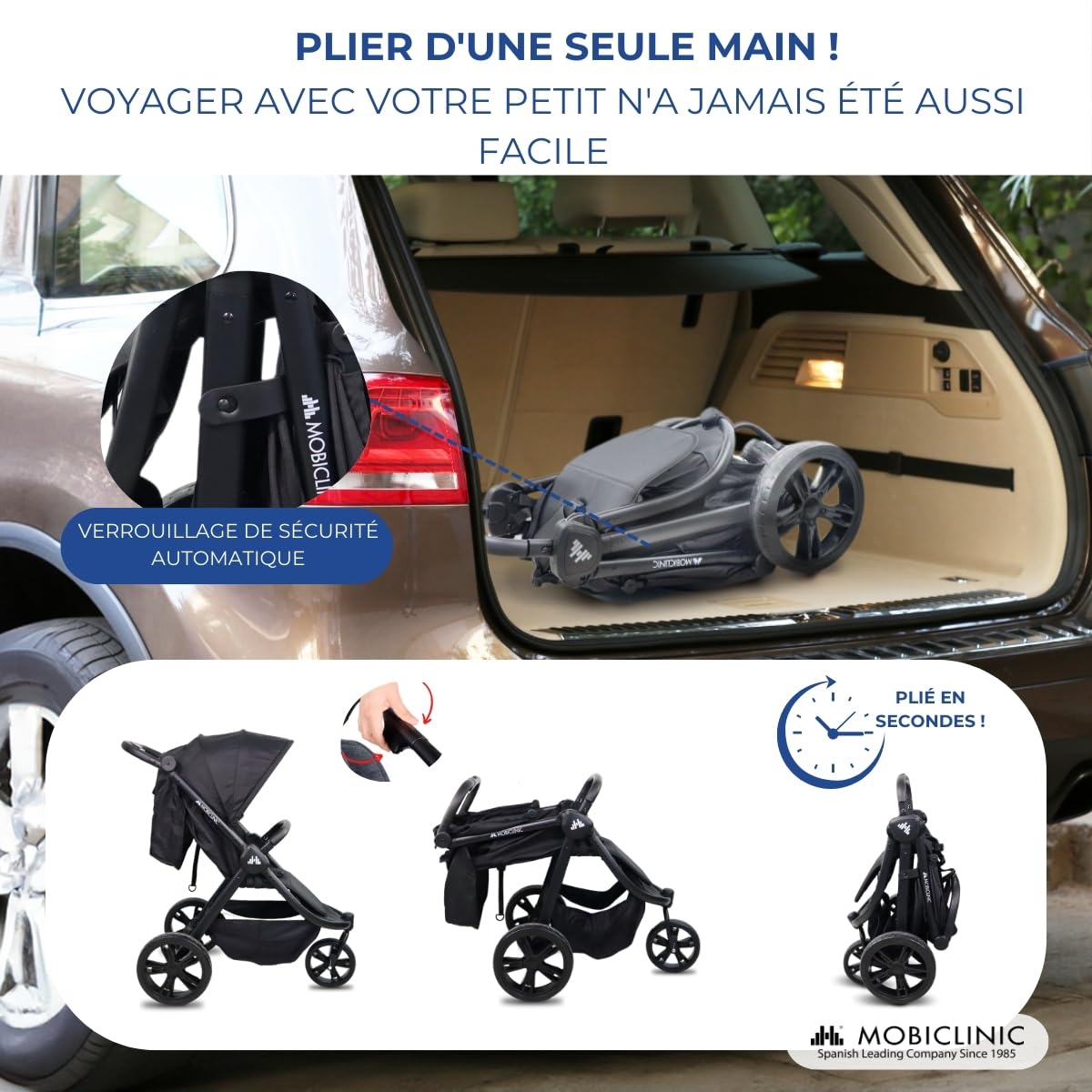 Mobiclinic® kids, Poussette 3 roues, Agnes, Tout-terrain, Guidon monobloc, Harnais 5 points, Poche arrière, Style sportif, Pliage d'une seule main, Panier xxl, Jusqu'à 22 kg