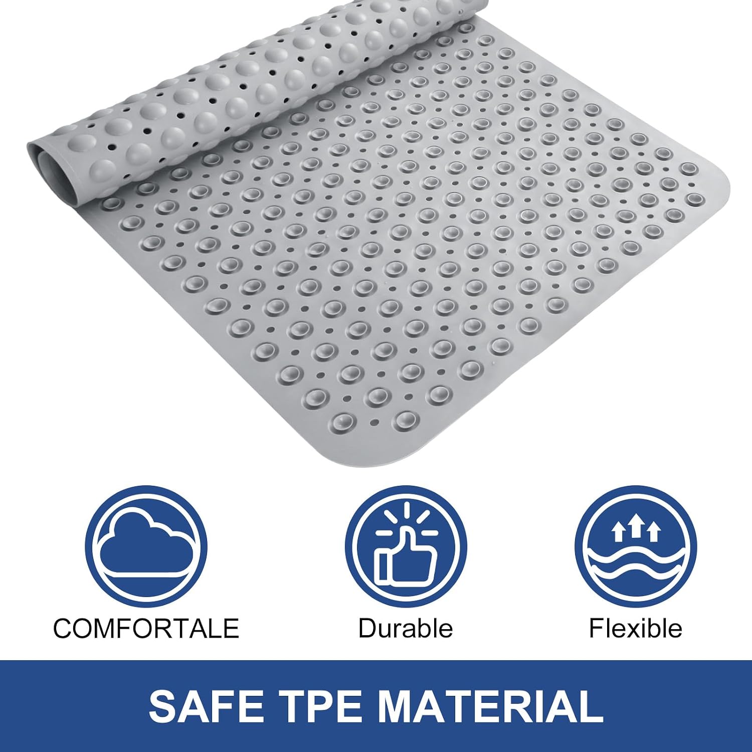 Square Shower Mat Non Slip: 32" x 32" Large Shower Mats for Inside Shower - Soft TPE Cuttable Anti Slip Shower Floor Mat with Drain Holes and Suction Cups