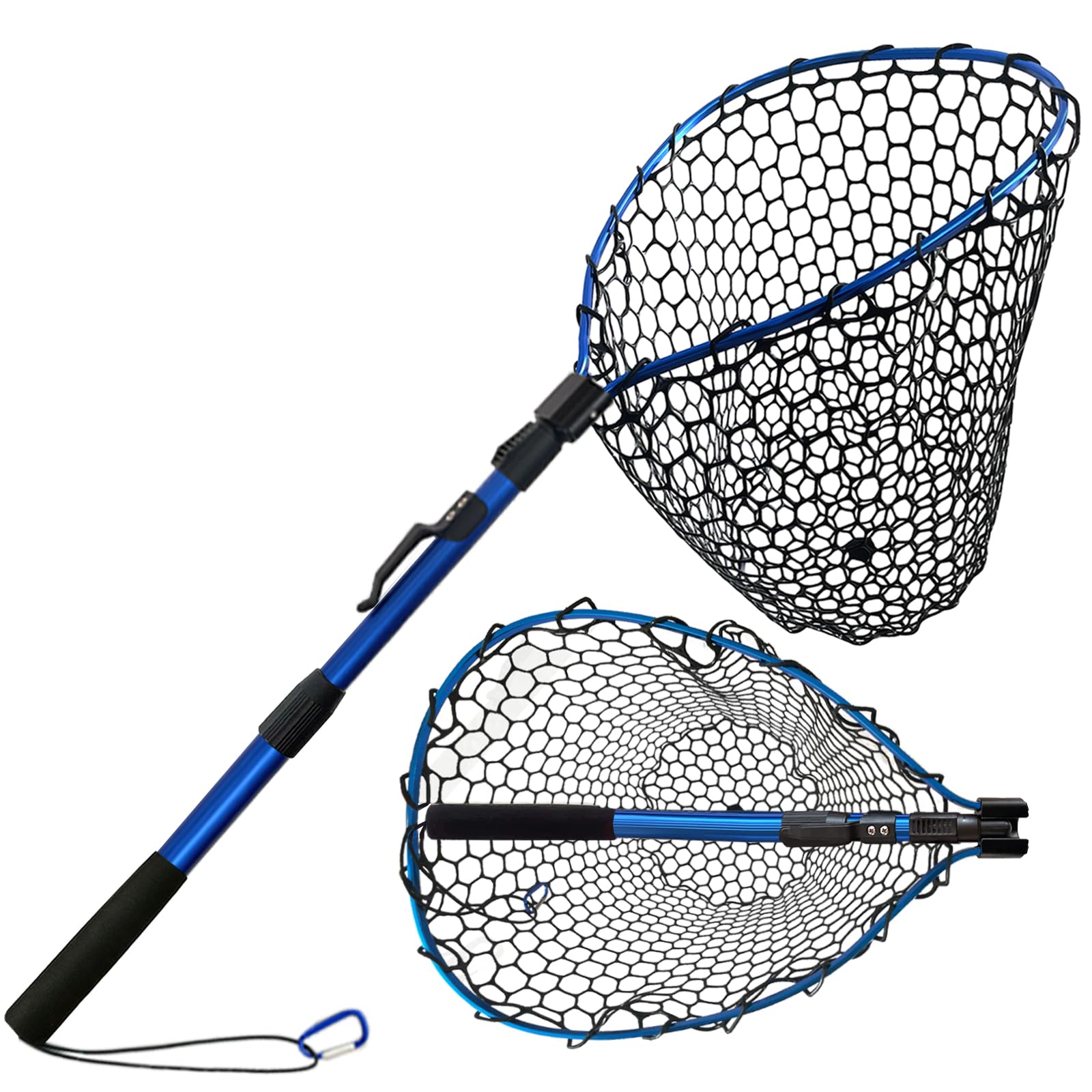 Telescoping Rubber Fishing Net with Handle 64"/46“ Long Silicone Large Fish Landing Net Kayak/Fishpond/Saltwater Extendable Fishing Gear Accessories