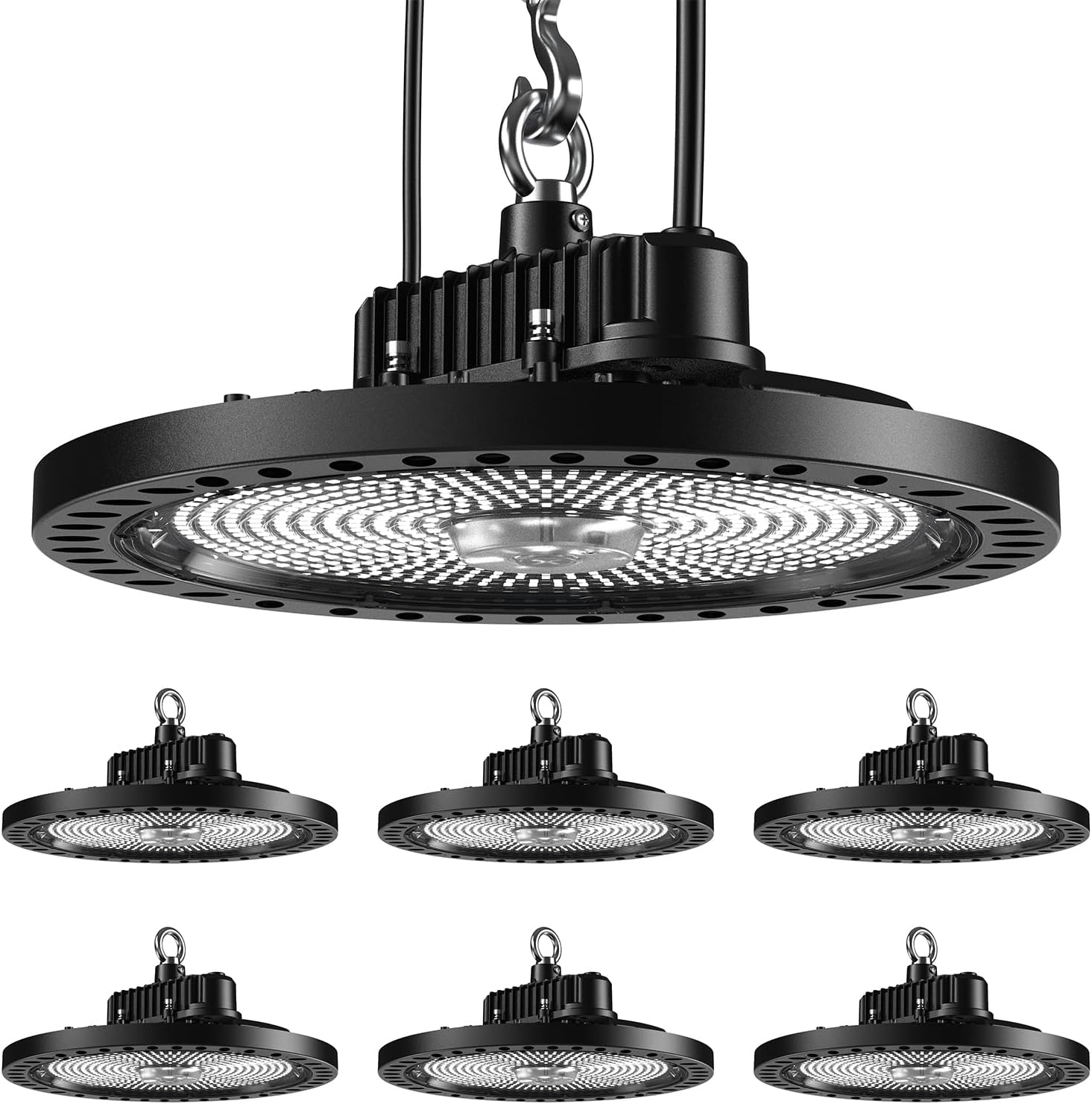 Sunco 6 Pack UFO LED High Bay Lights, Commercial Bay Lighting Shop Light, Selectable Features, 80W/120W/160W/200W, 4000K/5000K/6000K, 31000 LM, Dimmable (0-10V), Wet Rated UL