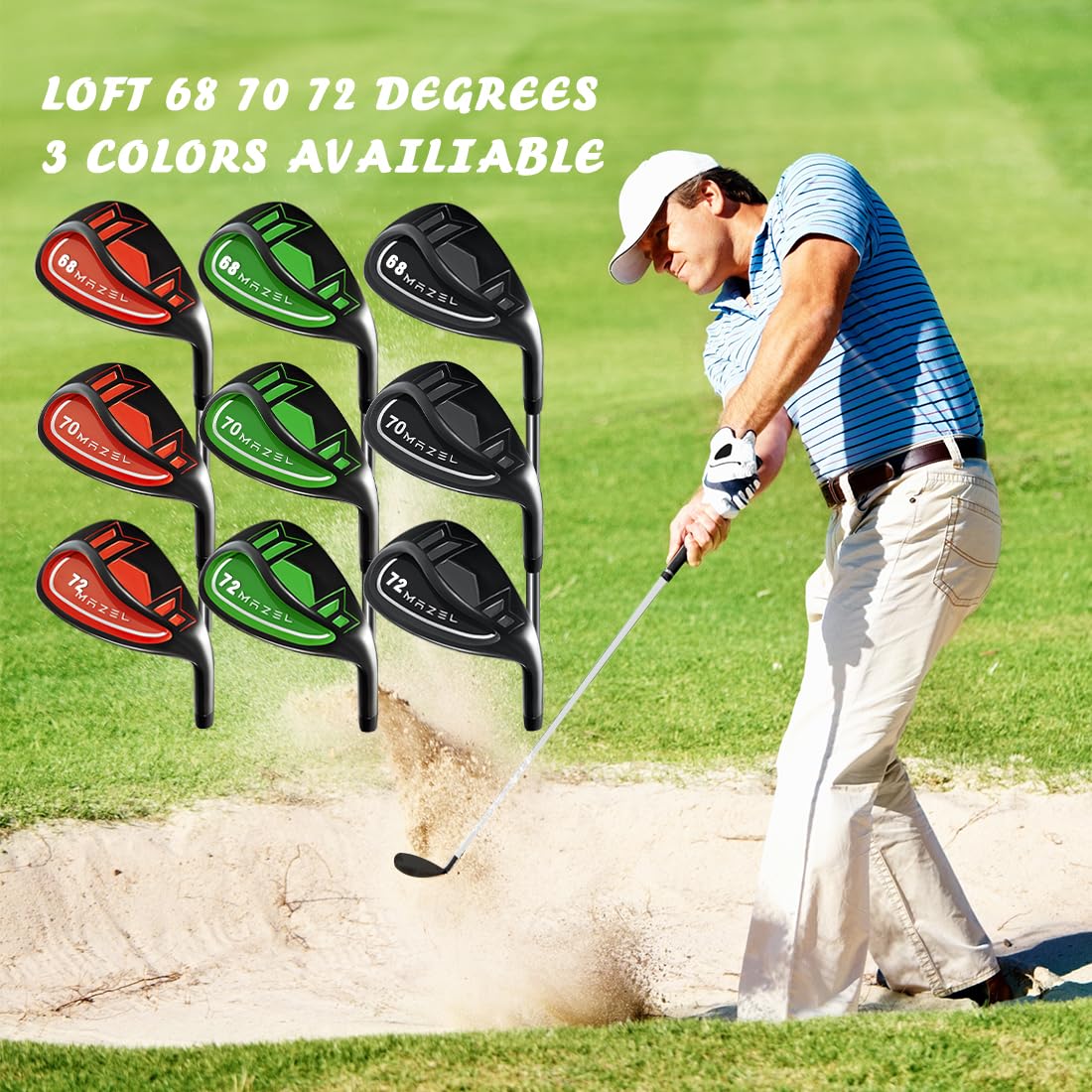 MAZEL Golf Lob Wedge 68,70,72 gradi 89,7 cm mano destra, CNC fresato faccia sabbia cuneo, Picthing Wedge (nero, 68 gradi)