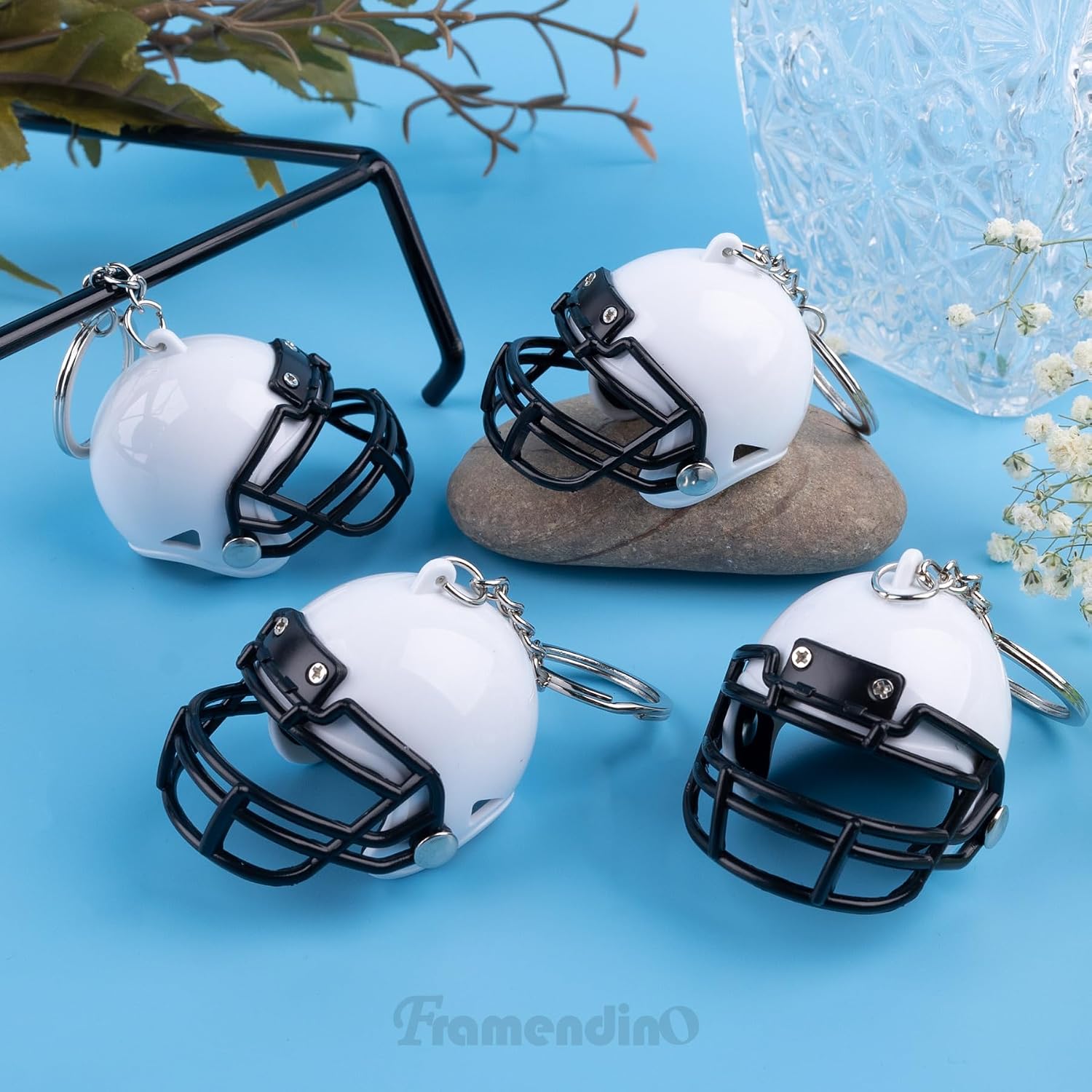Framendino, 32 Pack Football Keychain Blanks Rugby Hockey Helmet Keychains for Painting DIY Crafts White