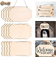 Brmeday 12pcs Unfinished Rectangle Wood Plaques 8.8x5.7in for DIY Painting, Pyrography, Door Hangers & Holiday Crafts with Burlap Rope