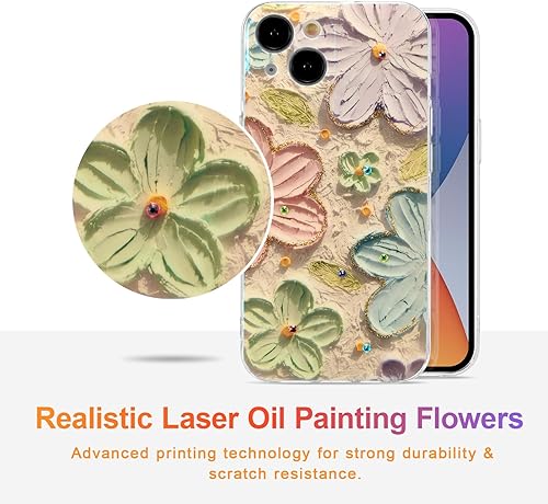 Miniatura 2 de EYZUTAK Funda para iPhone 12, colorida pintura al óleo retro flor rayo láser patrón brillante lindo exquisito floral flor teléfono cubierta elegante