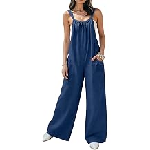 POTILI Denim Overalls for Women Jean Jumpsuit Loose Fit Baggy Jumpers | Wide Leg,Adjustable Tie-Back Straps,Overol Para Mujer,Blue,Plus Size,Casual,Summer,Lightweight,Bib,Over Alls,Cute,Cotton