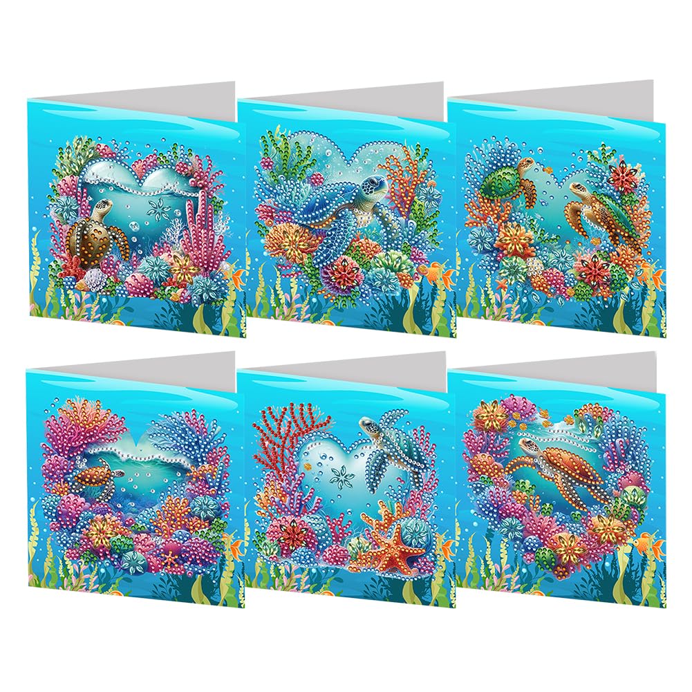 AMZGSHOP 6Pcs Diamond Painting Greeting Card Set, DIY Diamond Art Painting Cards, Rhinestone Diamond Art Mosaic Postcards for Family Friends Gift, Mosaic Handmade Creative Postcards