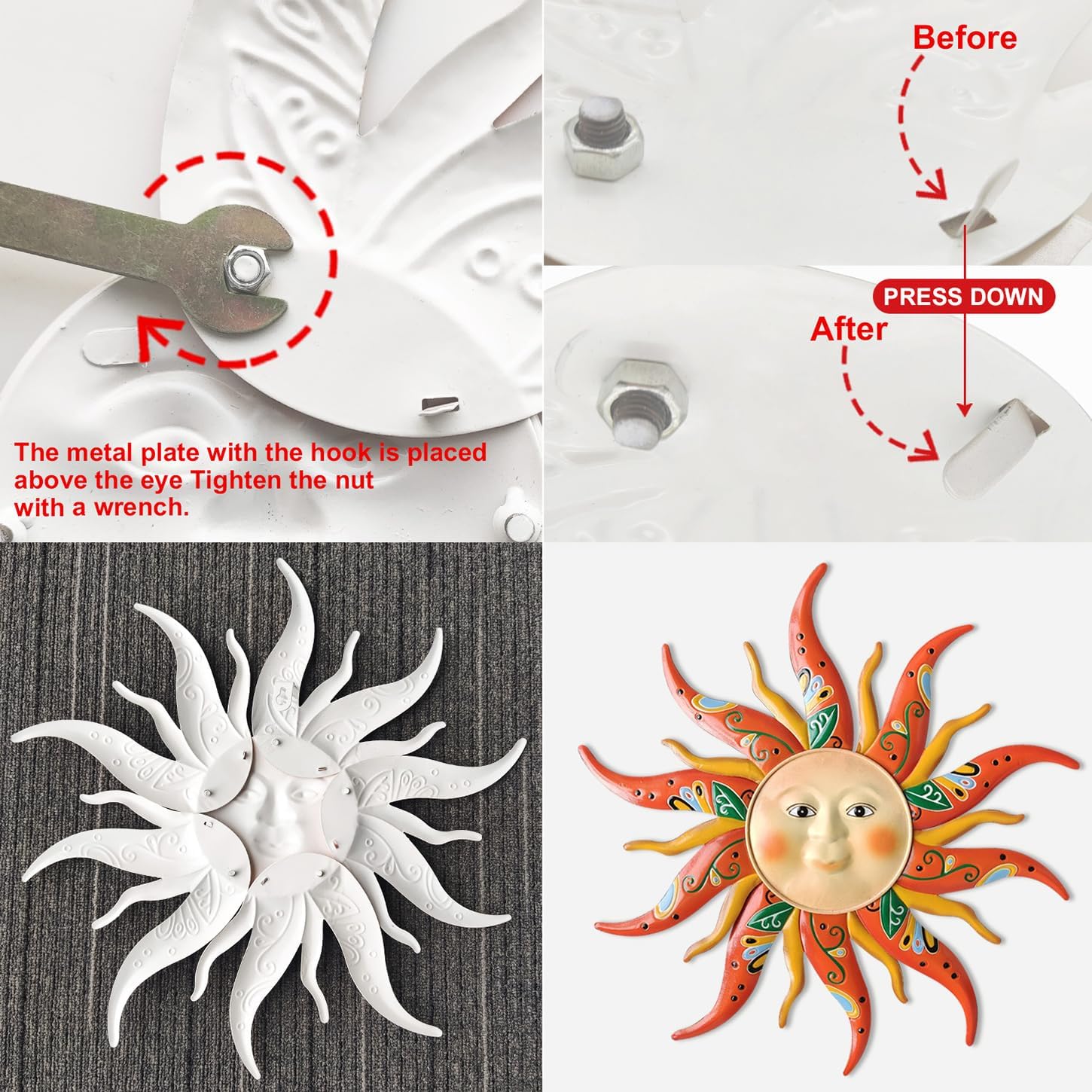 EOORAU Large Metal Sun Outdoor Decor - 23.6 Inches Sun Face Garden Sculptures & Statues Wall Art for Home Decor, Yard, Farmhouse, Patio, Garden Decorations