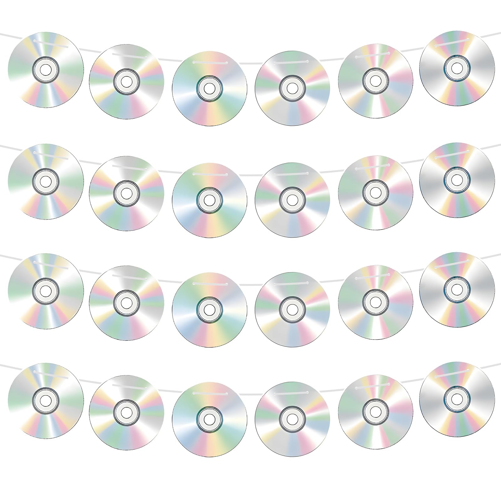 4pcs 90's Party Decorations, Pre-Strung Retro CD Disc Banners Set Music Theme Hanging Garlands Y2K Disco Party Decor for 1990s 2000s Throwback Birthday Baby Shower Supplies