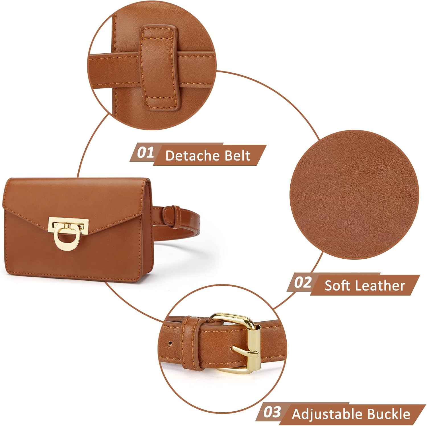 ECOSUSI Fanny Pack for Women PU Leather Belt Bag Waist Bag Fashion Waist Pack Pouch Small Purse for Party, Travel, Hiking - Image 4