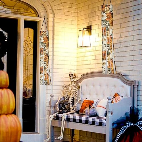 Miniatura 8 de Binienty 2 banderas de manga de viento de hojas de otoño amarillas doradas para exteriores, puerta delantera, patio, césped, jardín, decoración de