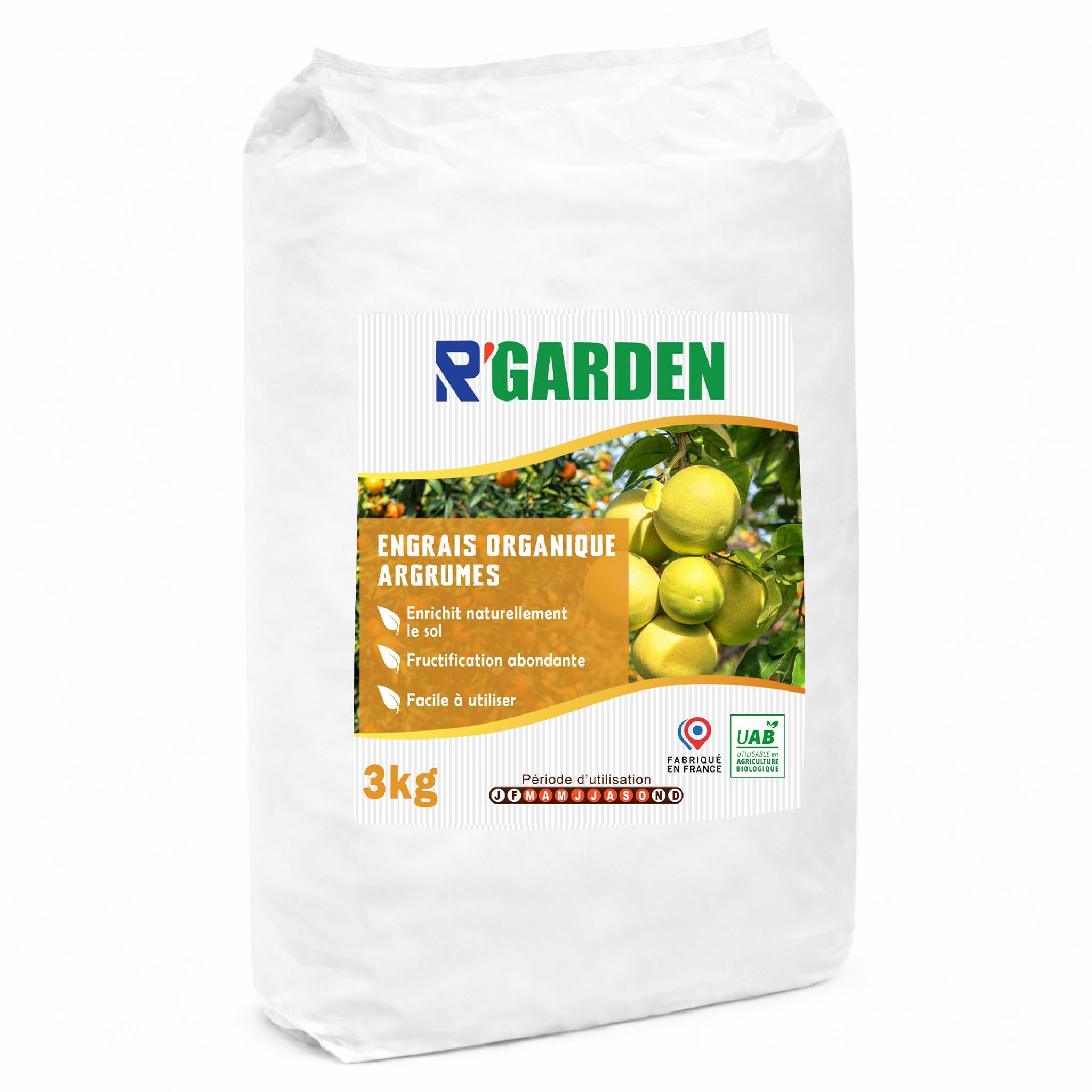 R’GARDEN – Engrais Organique Agrumes | Fertilisant Naturel pour Citronniers, Orangers et Mandariniers | Récoltes Abondantes | UAB – Fabriqué en France (3 KG)