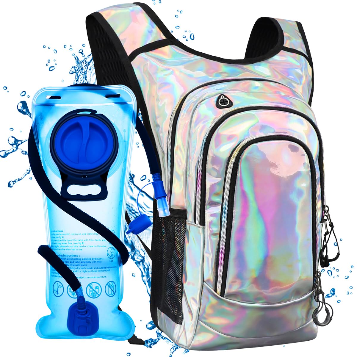Zaino idrico con sacca idrica da 2 litri, zaino per acqua essenziale per festival, leggero borsa idro per corsa, ciclismo, attrezzatura per festival musicali, rave