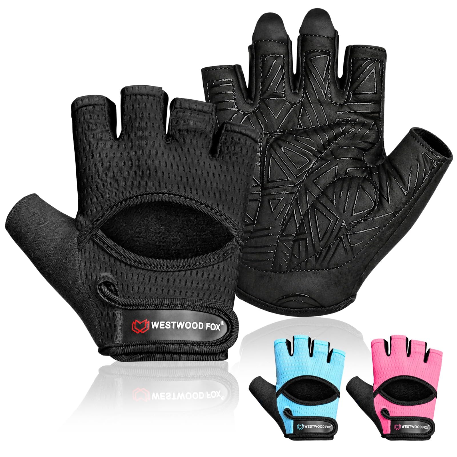 WESTWOOD FOX Fitness-Handschuhe für Damen und Herren, belüftete Handschuhe für Gewichtheben, Fitness, Radfahren und Training, mit dicker Polsterung, vollständiger Handflächenschutz, rutschfester Griff