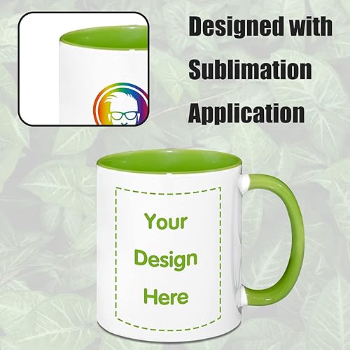 Miniatura 3 de MR.R Sublimation Blanks - Tazas de café de cerámica para lavavajillas con taza de color verde interior y asa, taza para beber té con leche, agua de