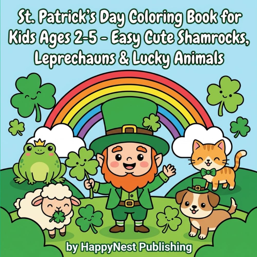 St. Patrick's Day Coloring Book for Kids Ages 2-5 - Easy Cute Shamrocks, Leprechauns & Lucky Animals