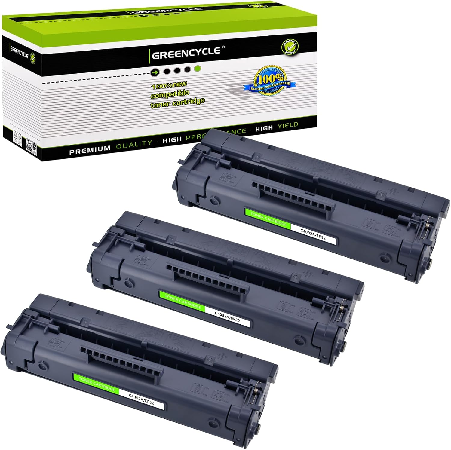 greencycle Compatible Toner Cartridge Replacement for HP 92A C4092A Work with Laser Jet 1100 1100a 1100ase 1100axi 1100se 1100xi 3200 3200m 3200se Printer (Black, 3-Pack)