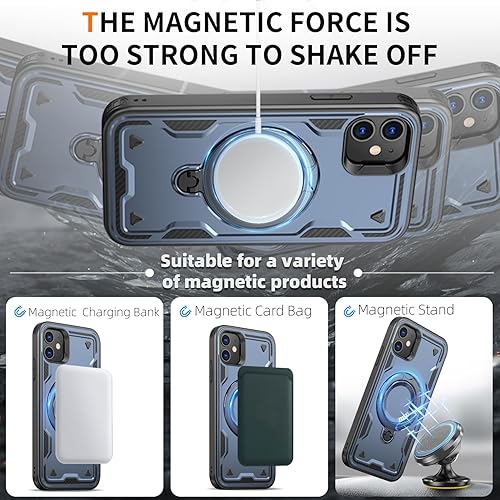 Miniatura 2 de Funda magnética para iPhone 11, compatible con MagSafe, con 2 protectores de pantalla, con anillo de soporte, protección resistente de grado