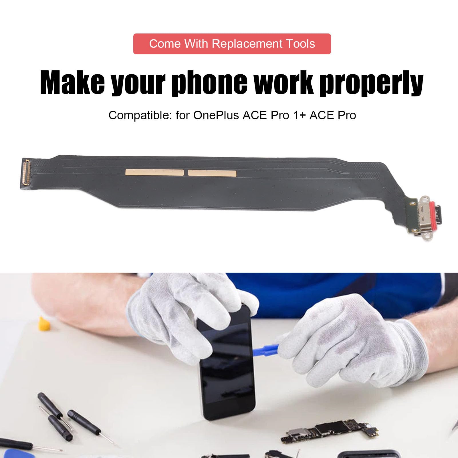 USB Charging Port Cable Replacement for ACE Pro 1+ ACE Pro, Full Repair Kit USB Charger Charging Port Dock Connector Cable