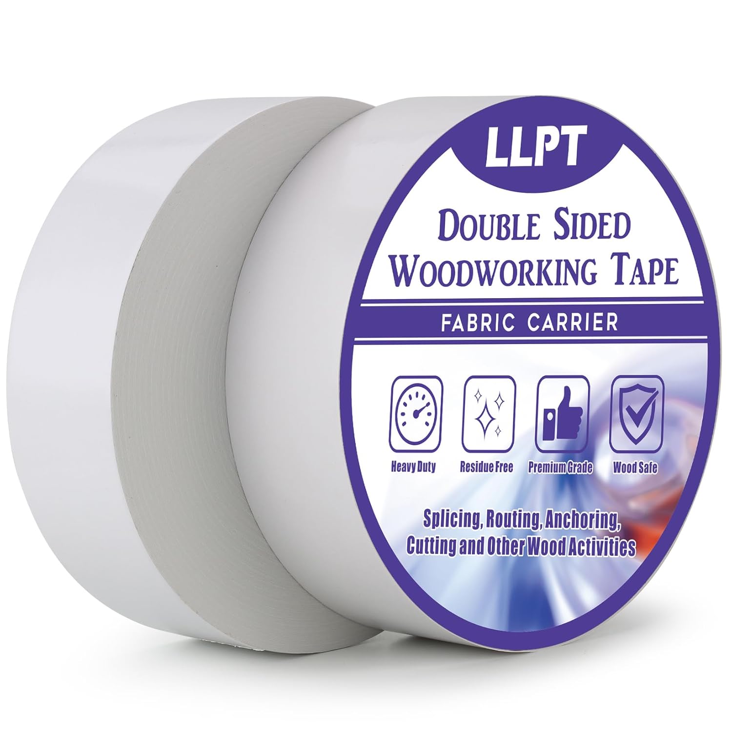 LLPT Double Sided Woodworking Tape 2" x 150Ft Each 2 Pack Double Face Turner Woodworker Adhesive Tape Removable Residue Free for Wood Template (WT20150W2)