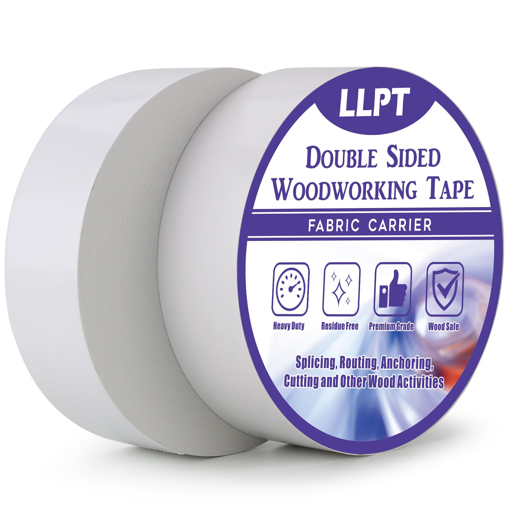 LLPT Double Sided Woodworking Tape 2" x 150Ft 2 Pack White