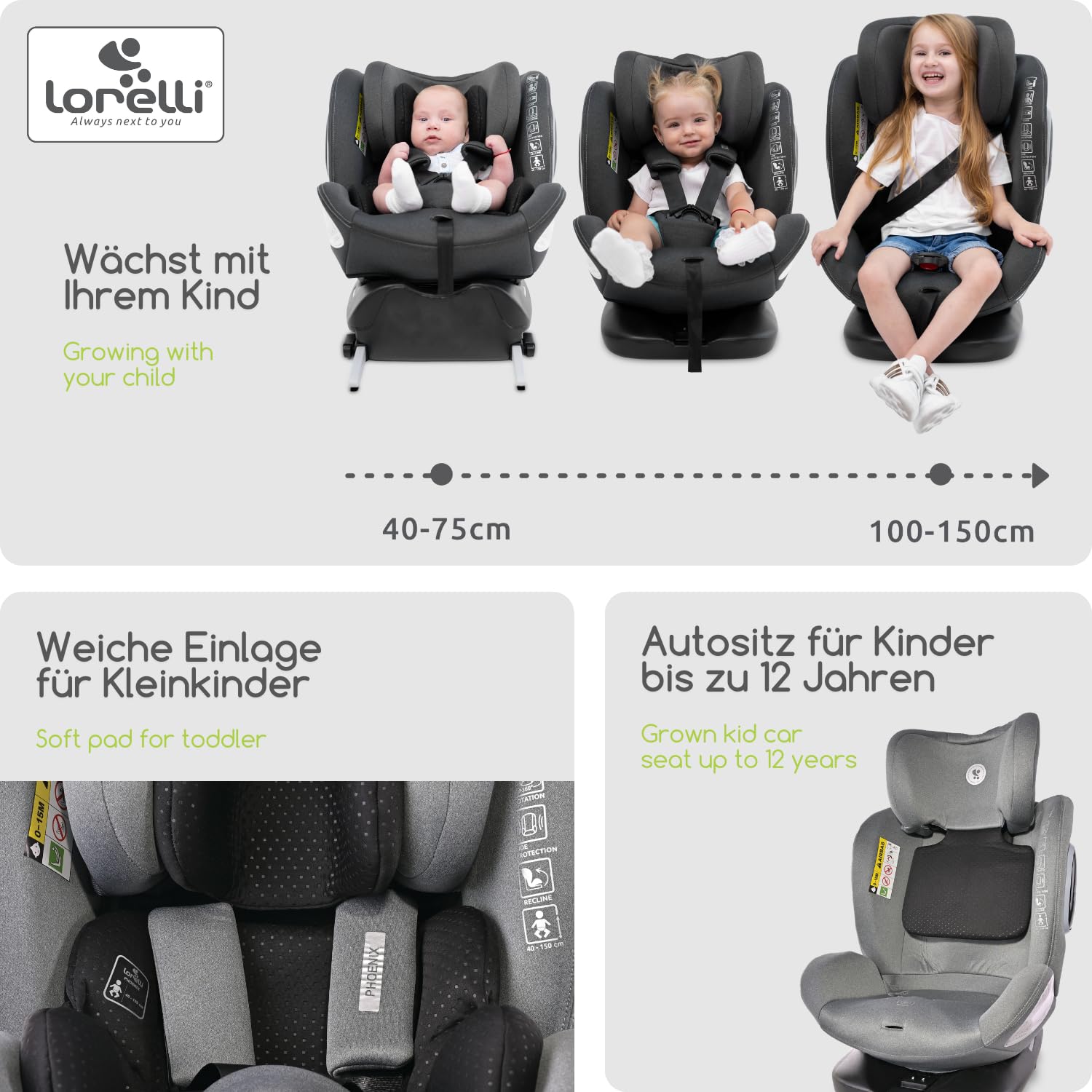 Lorelli Auto Kindersitz Phoenix mit Isofix, 360 Grad drehbar, (0-36 kg) Mitwachsender Autositz i-Size 40-150cm - Gruppe 0+/1/2/3, Babysitz ab Geburt, 5-Punkt-Gurt, Einstellbare Kopfstütze, gelb