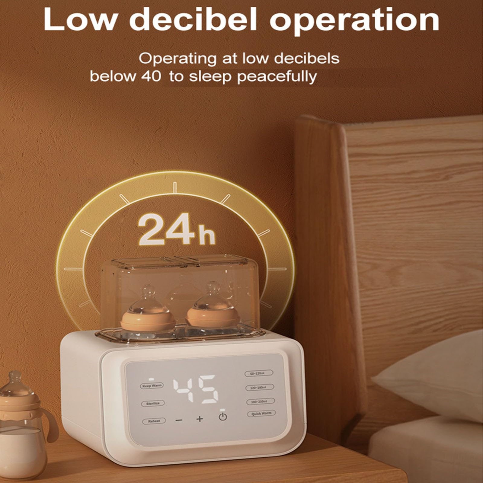 Calentador de leche de doble botella con temperatura constante de 24 horas, ajuste automático, diseño de ventana grande, bajo ruido, protección contra quemaduras en seco