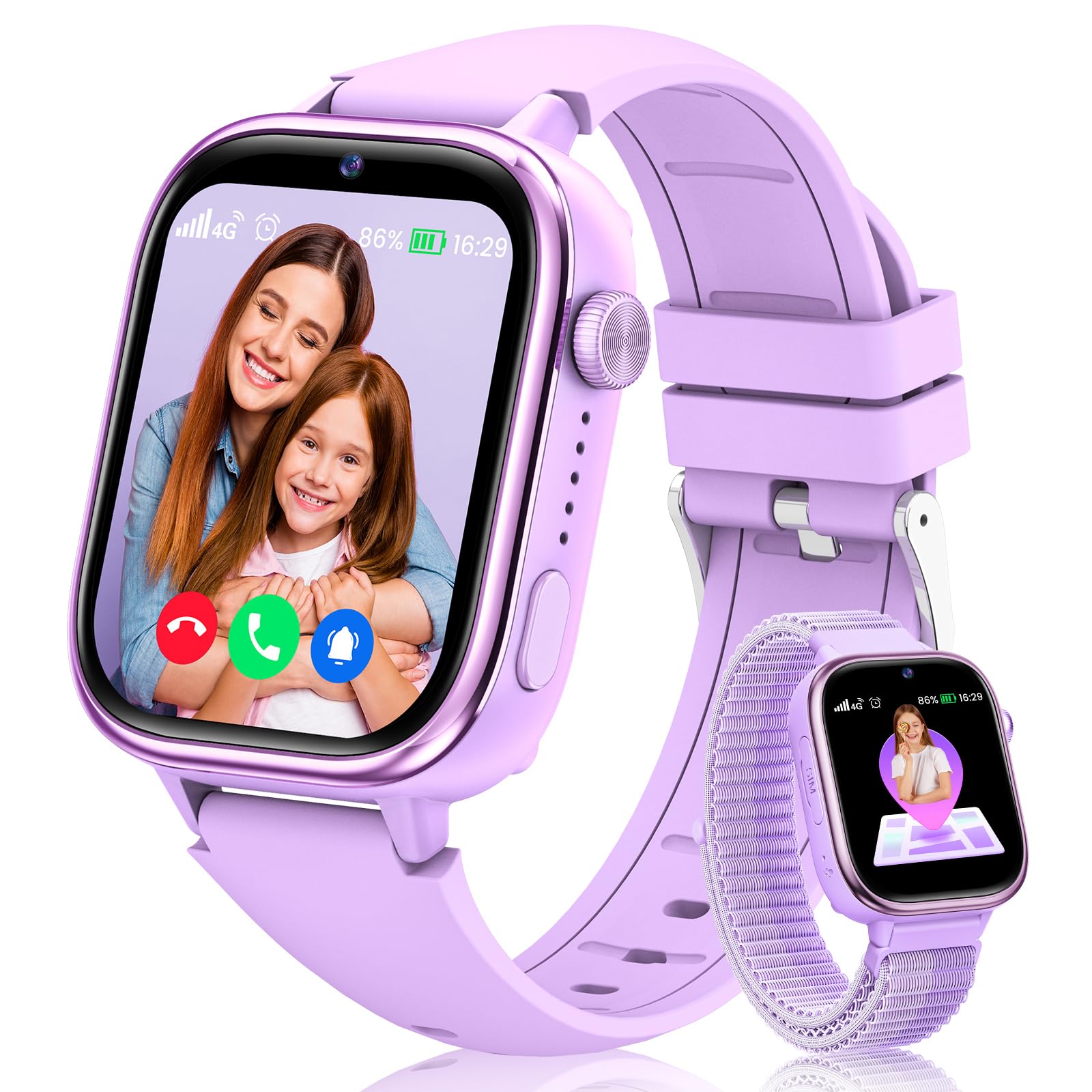 4G Reloj Inteligente Niño, Smartwatch Niños con GPS y Llamadas, Videollamadas, Chat de Voz, SOS, Modo Escuela, Podómetro, Despertador, Juegos, Reloj Inteligente Regalo Niñas y Niños, Púrpura