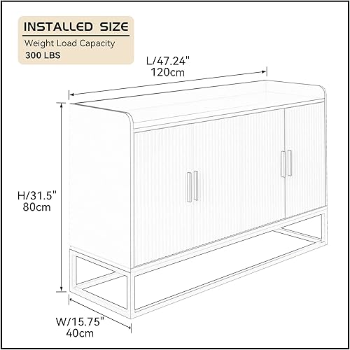 Miniatura 2 de WILLIAMSPACE Aparador moderno de 468 pulgadas con 4 puertas y estante ajustable y marco de metal dorado gabinete de almacenamiento para piso