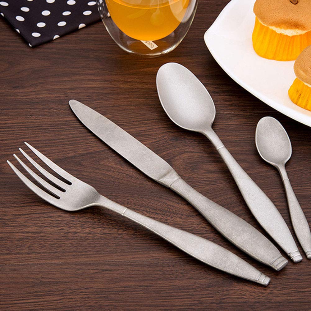 Besteckset 16-teiliges Edelstahl-Titanbeschichtetes Besteck-Set für 4 Personen, Mattes Silbergeschirr, Geschirr-Set mit Messer/Gabel/Löffel/Teelöffel, Retro-Design,Silber (Silber)