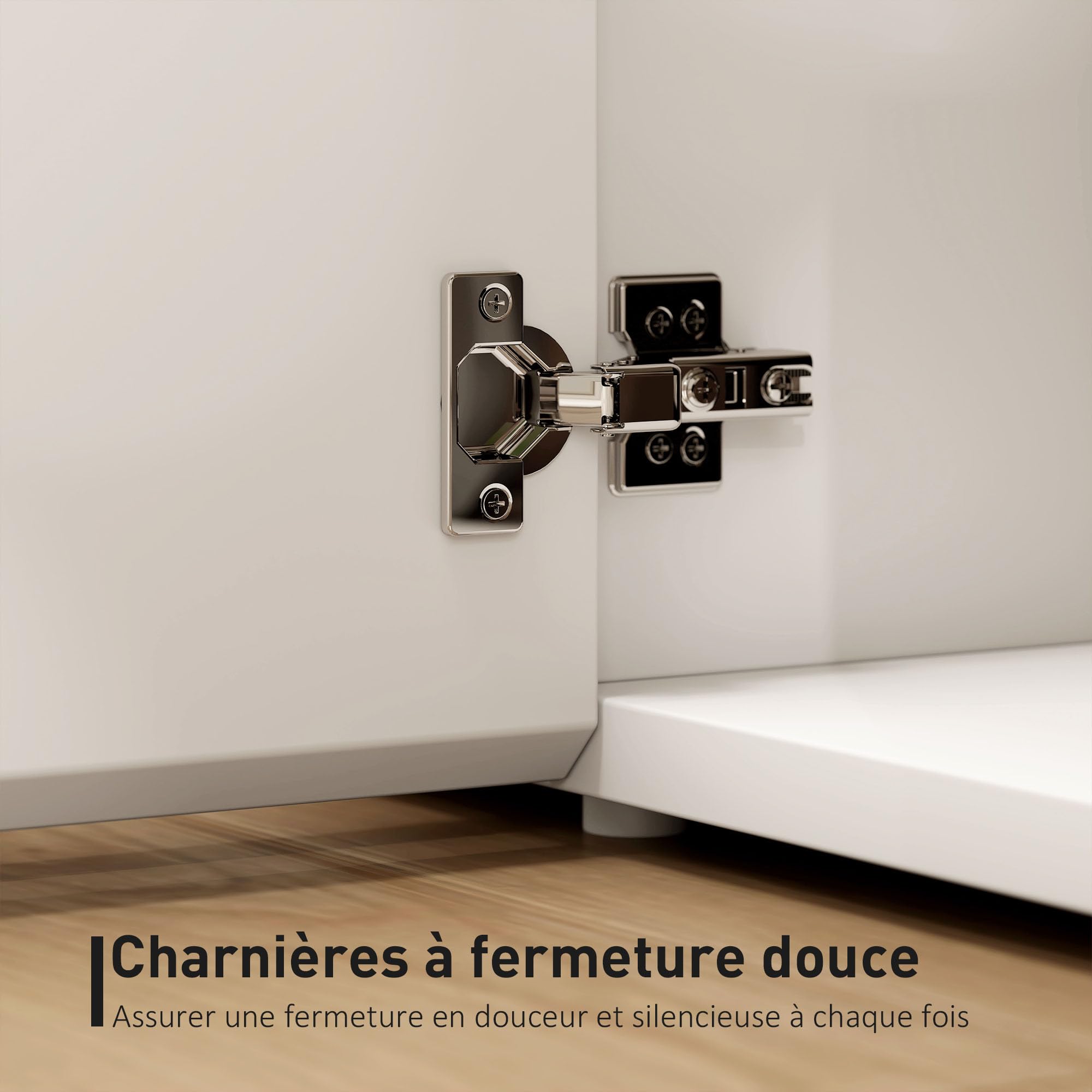HOMCOM Meuble TV 135 cm pour Téléviseur Jusqu'à 65 Pouces, 4 Portes, Blanc | Meuble Télé, Fermeture Amortie, Étagère Réglable, Passe-Câbles, Banc TV, pour Salon, Chambre à Coucher
